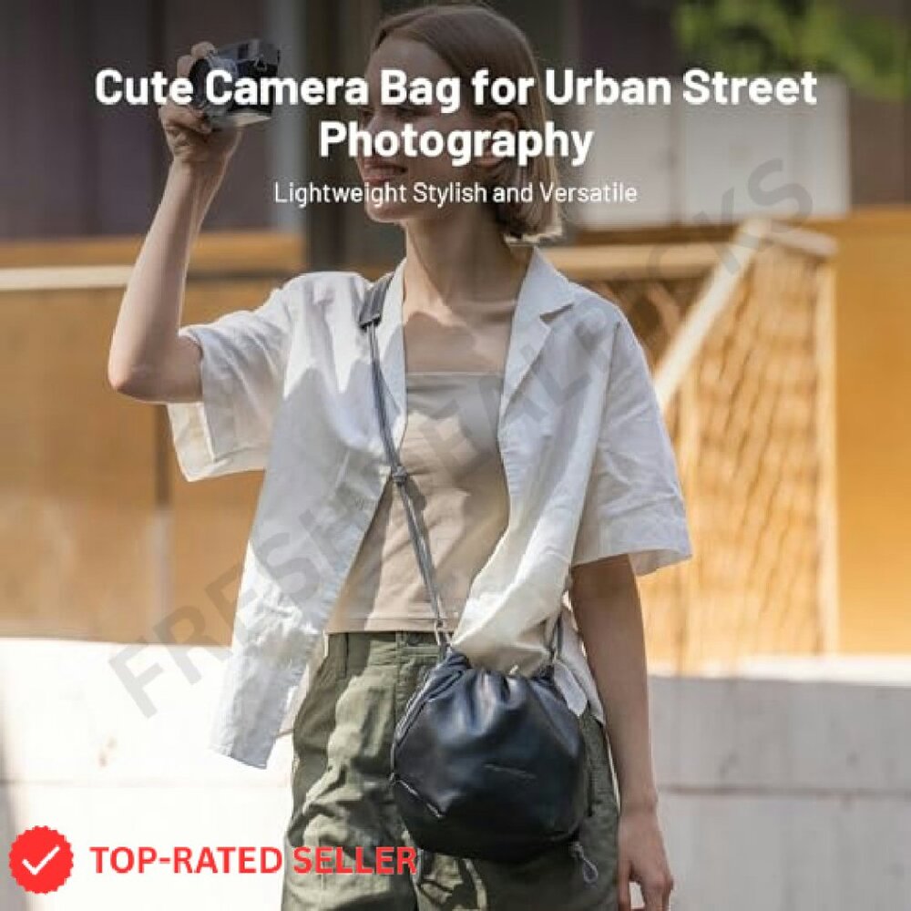 Leather Camera Bag Drawstring Pouch Minimal Chic … - image 7
